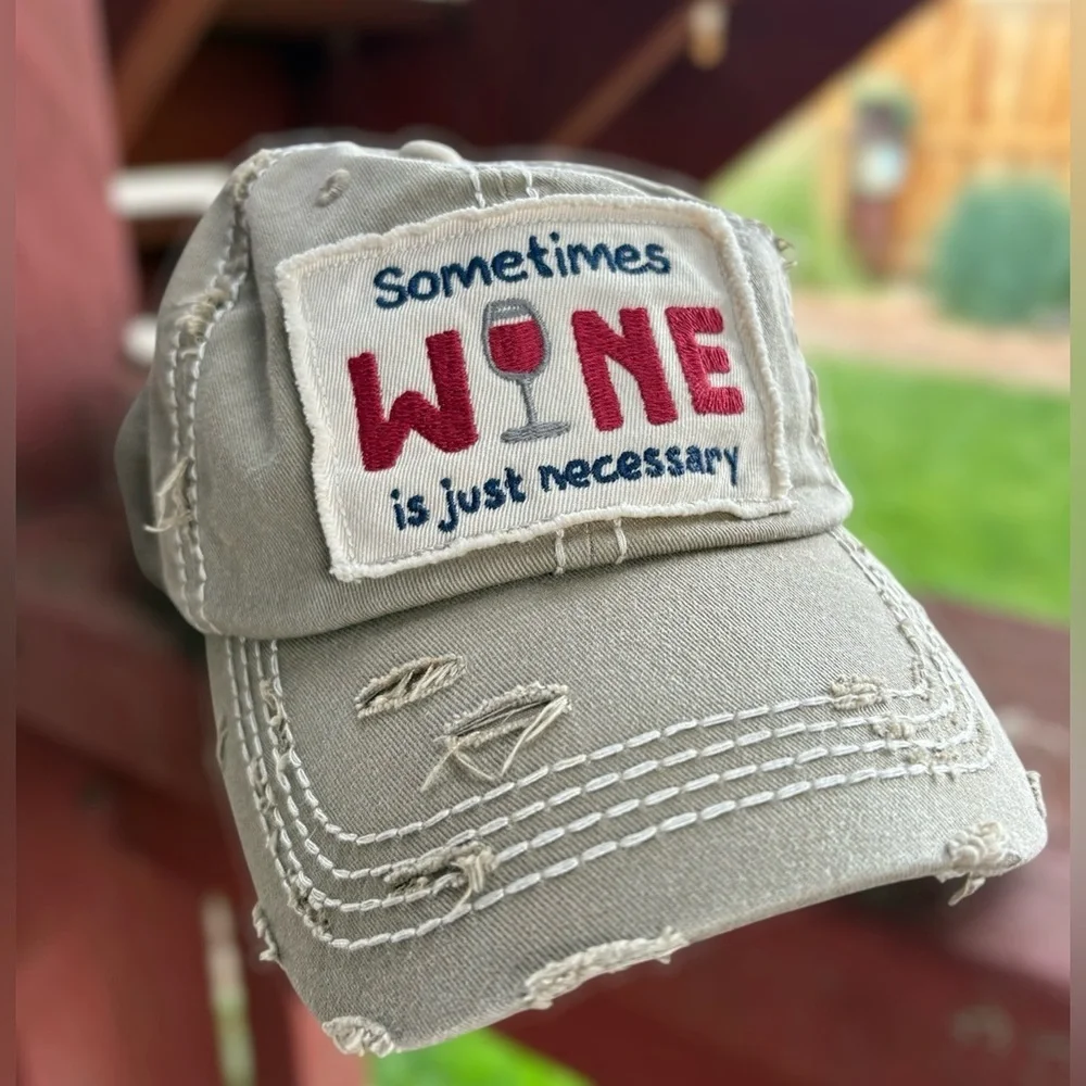 KBETHOS Tan Distressed Wine Quote Hat